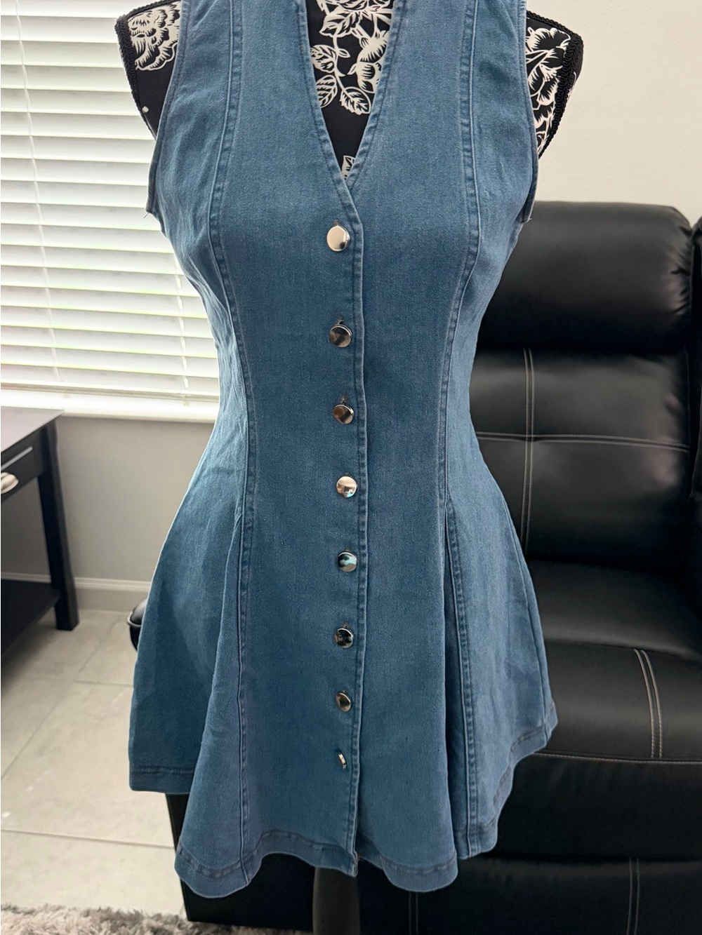 Express Blue Denim Button-Front Mini Dress